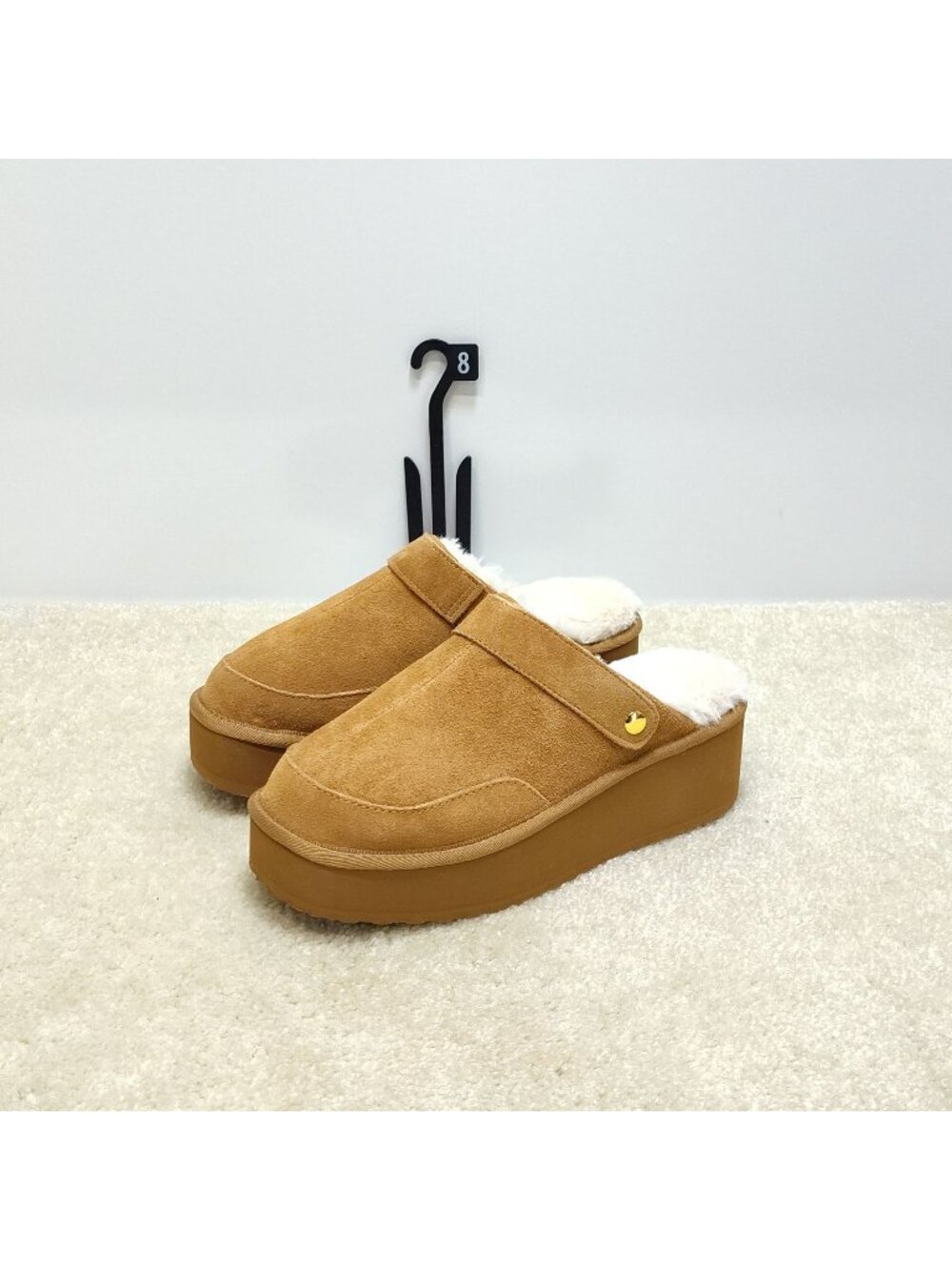 Joyspun Convert Clog Womens 8 Suede Platform Slippers Faux Fur Slides Mules NWT